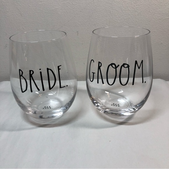 Rae Dunn Bride Groom Stemless Wine Glasses 5” - Picture 8 of 8